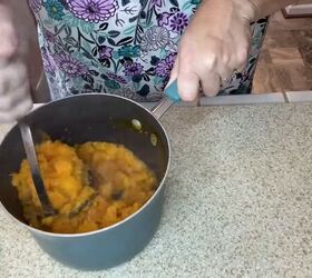 how to feed a family of 4 for thanksgiving on a budget of 15, Mashing the sweet potatoes