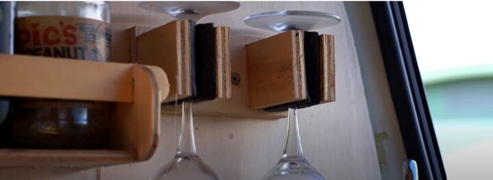 take a tour inside our diy toyota hiace camper van, Wine glass holders for a camper van