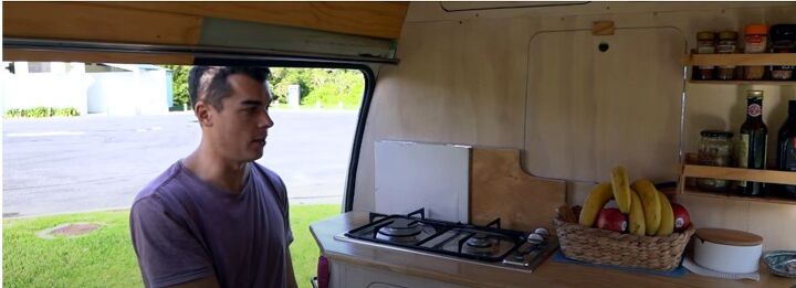 take a tour inside our diy toyota hiace camper van, Stove for a camper van