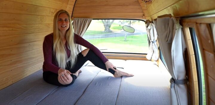 take a tour inside our diy toyota hiace camper van, Living and sleeping space in a camper van