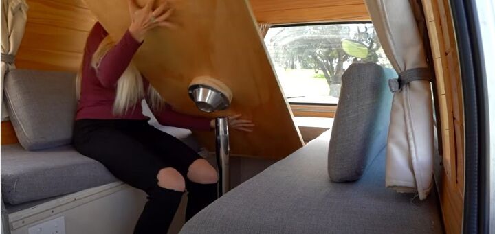 take a tour inside our diy toyota hiace camper van, Folding table