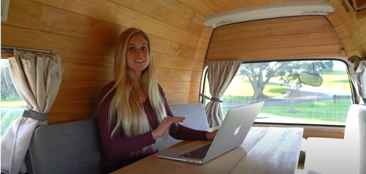 take a tour inside our diy toyota hiace camper van, Converting space into an office setup