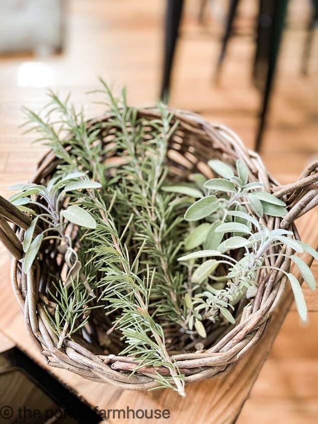 how to use greenery for christmas diy projects, Rosemary and Sage for Christmas Crafts and DIY Projects Farmhouse style Holiday decorating
