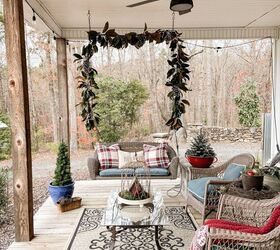 how to use greenery for christmas diy projects, Magnolia Garland on Front Porch Swing Greenery for Christmas