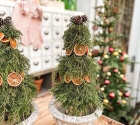 how to use greenery for christmas diy projects, DIY Cedar and Dried Orange Topiaries for Christmas
