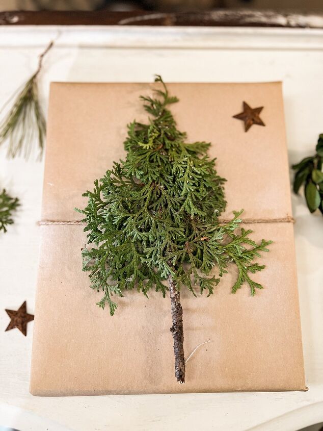 how to use greenery for christmas diy projects, DIY Cedar Greenery for Christmas Craft Project for gift package toppers
