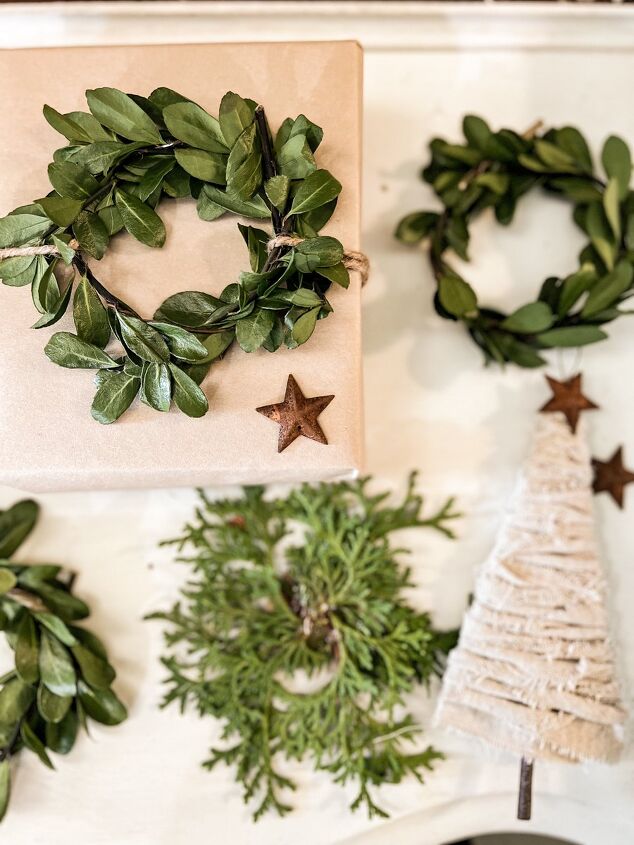 how to use greenery for christmas diy projects, Fresh Greenery Gift Package Toppers and Christmas Ornaments for inexpensive and sustainable decorating