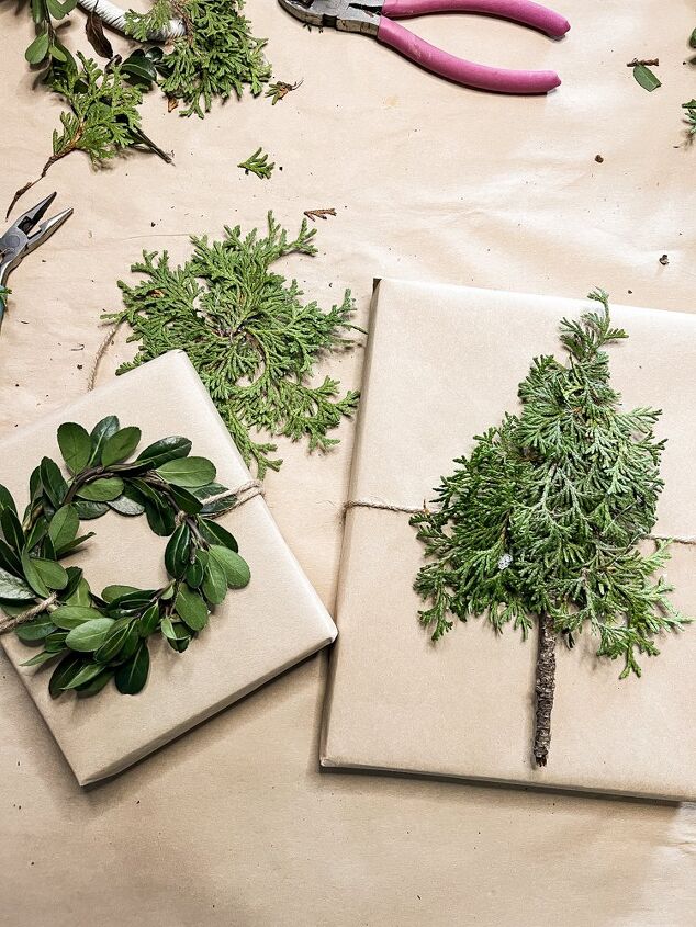 how to use greenery for christmas diy projects, Cedar and Boxwood Greenery Package Toppers or Christmas Ornaments