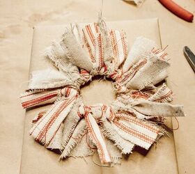 5 sustainable gift wrapping diy package toppers, Fabric Wreath Package Topper is eco friendly wrapping idea for Christmas Packages