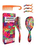 home remedies for split ends, Hair Detangling Brush Vented Design Detangling Hairbrush and Wide Tooth Comb for Women Kids Wet Dry Curly Minimize Hair Breakage Split Ends Come with 3 Alligator Styling Sectioning Clips Tropical Leaves