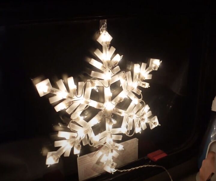 super easy rv christmas tree hack cute festive decor, Illuminated snowflake