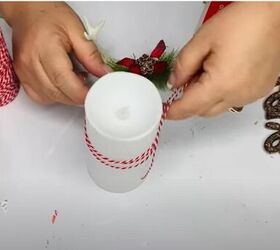 8 festive dollar tree christmas diys craft projects, Wrapping the candle with twine