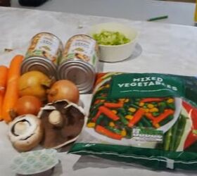 extreme grocery budget challenge 80 plant based meals for 23, Ingredients for a shepherd s pie