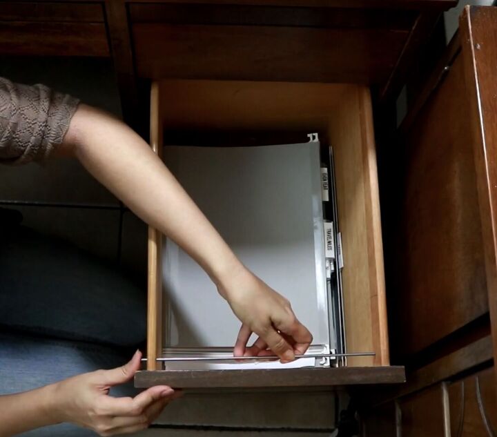 how to organize paperwork using diy hanging file folders, Inserting bars into the drawers