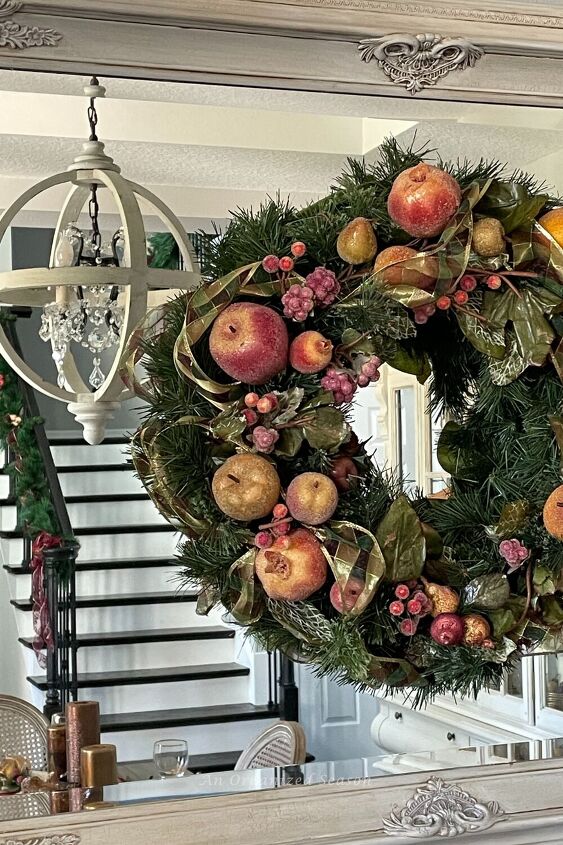 how to get organized for holiday entertaining, A Christmas wreath decorated with fruit will help get you organized for holiday entertaining