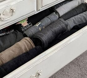 how to purge organize and store your clothes, Organized leggings and sweats that are file folded in a drawer