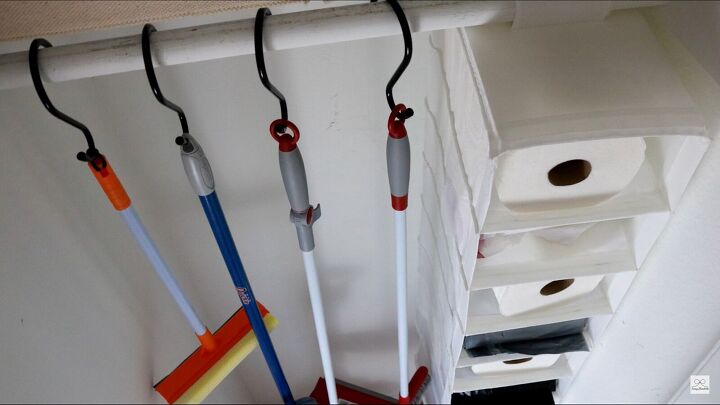7 different ways to organize your home using s hooks, Cleaning supply closet with S hooks