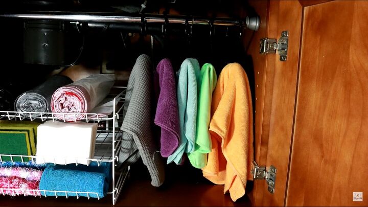 7 different ways to organize your home using s hooks, Storing cleaning rags with S hooks