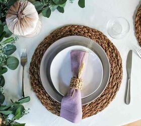 how to use a garland for everyday holidays, Thanksgiving place setting Eucalyptus garland velvet pumpkin