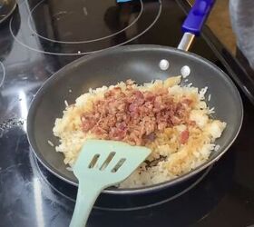 3 emergency shelf stable recipes you can make with a prepper pantry, Adding bacon to the rice