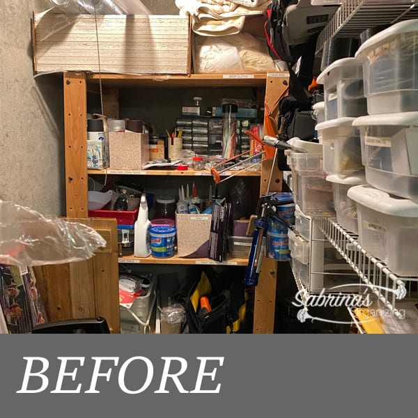 easy tool closet organization to create more storage space, Before tool closet organization