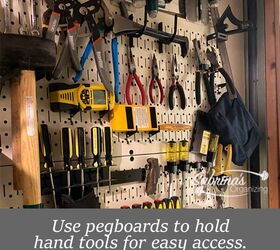 easy tool closet organization to create more storage space, Use pegboards to hold hand tools for easy access