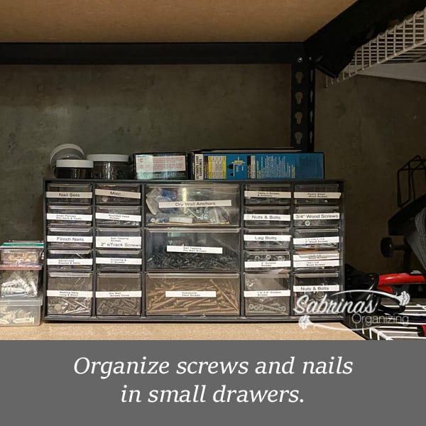 easy tool closet organization to create more storage space, Organize screws and nails in small drawers