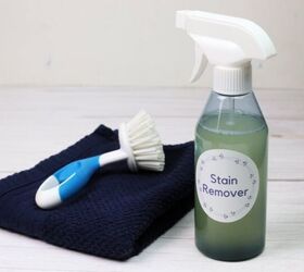 homemade pet stain carpet cleaner, a spray bottle of cleaner with a scrub brush
