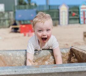 exciting screen free activities for you and your toddler during summer, Anthony getting a little overenthusiastic about his water play as always