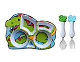 tips to help parents reduce food waste due to picky eaters, ARI MES Dinosaur Shaped Plate and Spoon Fork Set Divided Plate BPA Free Eco Friendly Dinnerware Toddler Child Children Kids Snack Meal Plate Feeding Picky Eater Boys Dinosaur Plate Spoon Fork