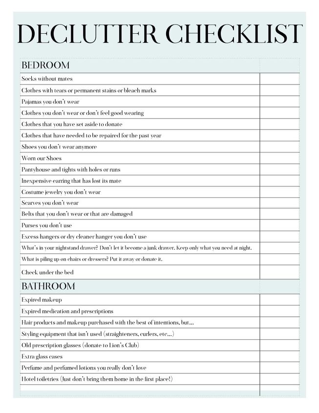 Declutter Checklist for Bedrooms and Bathrooms - 2023 | Simplify