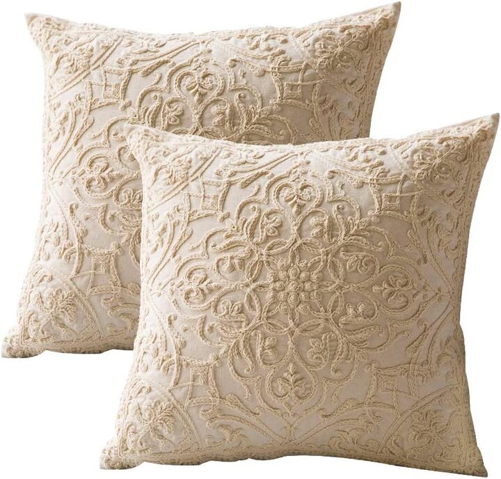 16 best places to buy beautiful budget throw pillows under 30, Embroidered ivory throw pillow