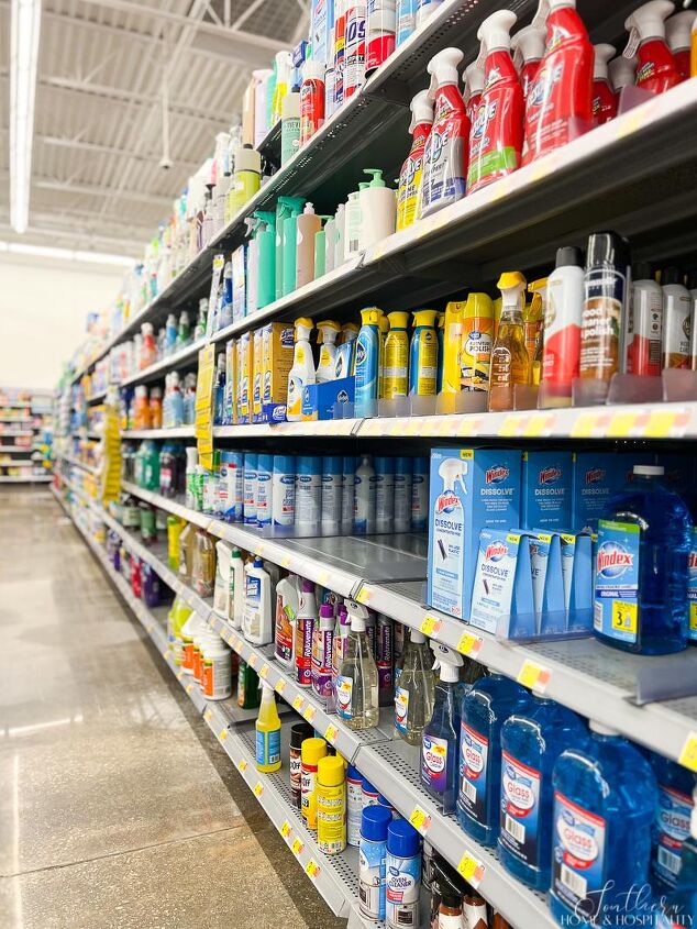 over 30 cleaning tools that make life easier, Row of cleaners at Walmart