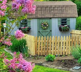 5 budget friendly ways to landscaping for curb appeal, lilac blooms and a garden shed on the happy gardening tour