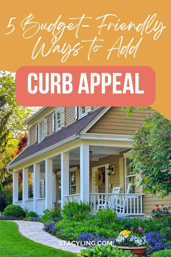 5 budget friendly ways to landscaping for curb appeal, close up of vintage farmhouse front porch with gardens and purple flowers