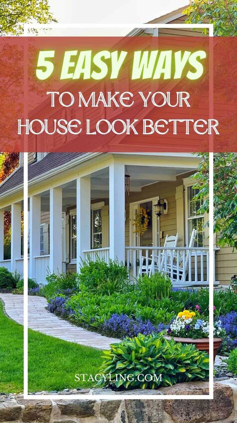5 budget friendly ways to landscaping for curb appeal, 5 easy ways to make your house look better vintage farmhouse with front porch purple flowers and walkway
