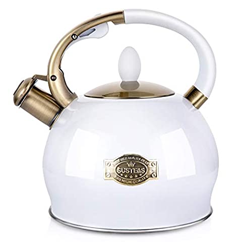 how to accessorize a kitchen 20 easy decor tips, White and Brass Tea Kettle