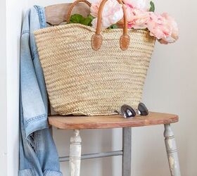simple beautiful spring decor ideas spring home tour, Flowers in a market basket on a vintage chair for spring decor