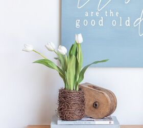 simple beautiful spring decor ideas spring home tour, a nest of spring tulips on a raw wood bookcase