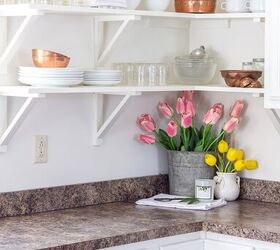 simple beautiful spring decor ideas spring home tour, pink and yellow tulips in the kitchen