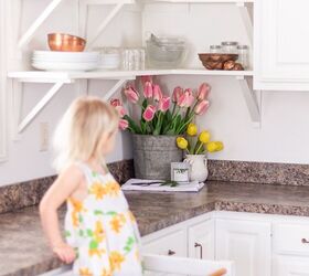 simple beautiful spring decor ideas spring home tour, farmhouse kitchen open shelves with Spring decor