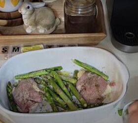 3 quick easy tasty ideas for dinner on a budget, Prepping the chicken thighs and asparagus