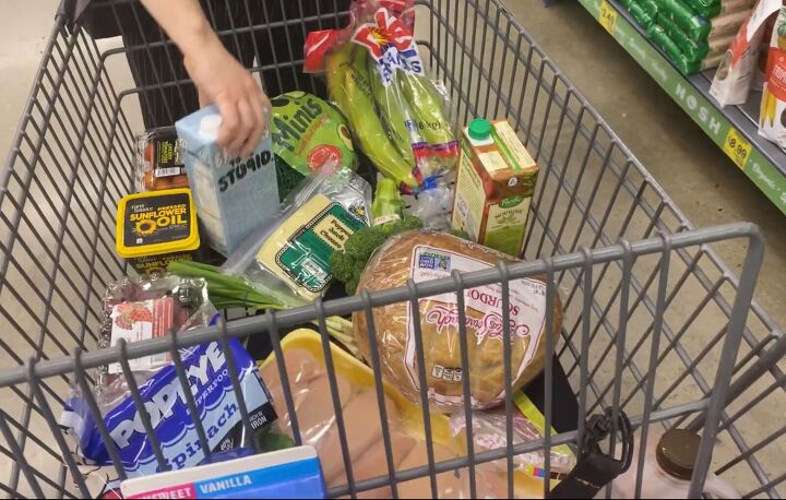 how to save money on groceries meal plan on a budget, Shopping cart with groceries