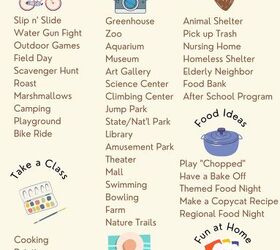66 awesome staycation ideas for families in 2023, Staycation Ideas for Families Pinterest Graphic with ideas for outdoors around town volunteering fun at home etc