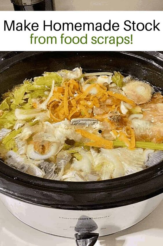 5 easy things to do with food scraps, Homemade Stock from food scraps in crockpot