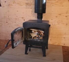 how to build a diy off grid tiny cabin from scratch, Wood burning stove