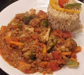 5 healthy dollar tree vegan recipes you can make for 6 25, Tomato sauced lentils over brown rice