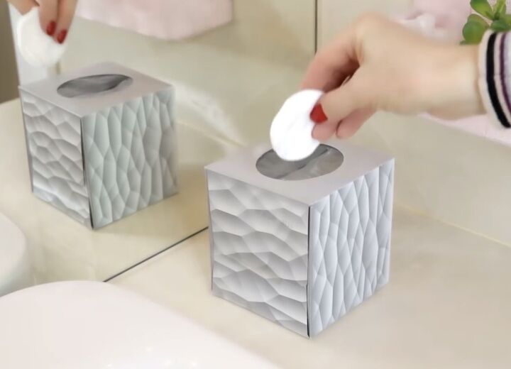 12 creative tissue box hacks for organization storage fun, Bathroom trash can