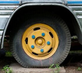 this 1968 ford bus conversion was done using recycled materials, Old bus wheel