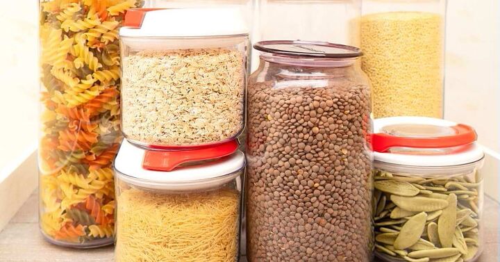 50 cheap non perishable foods to stockpile for an emergency, Collection of healthy non perishable food in jars and glass containers to cook with